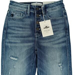 Kancan Adelaide Skinny Jeans Women 3/25 25X27 Blue Whisker Button Fly Distressed